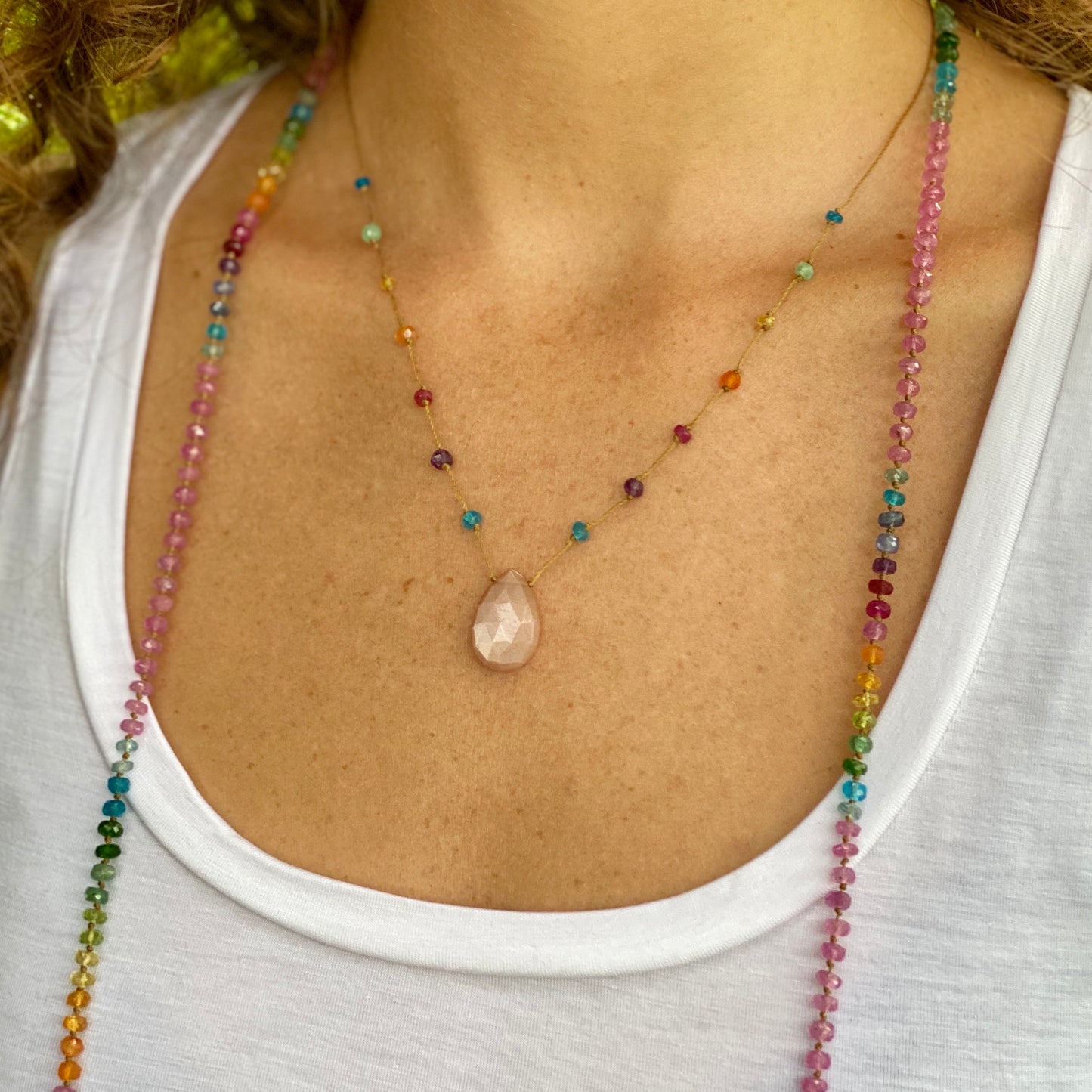 Peach Moonstone Rainbow Drop