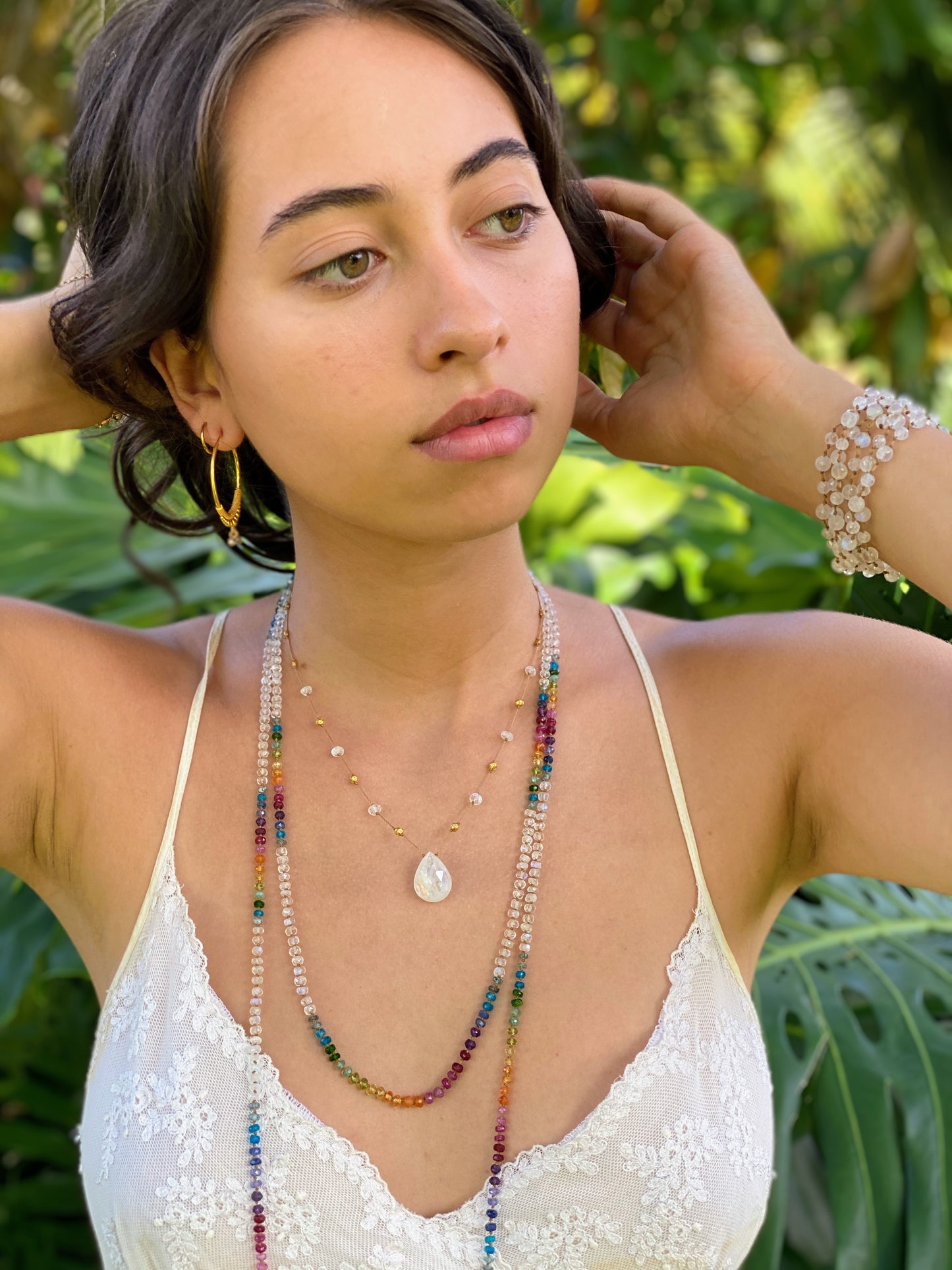 Large Moonstone & Gold Alohi Drop