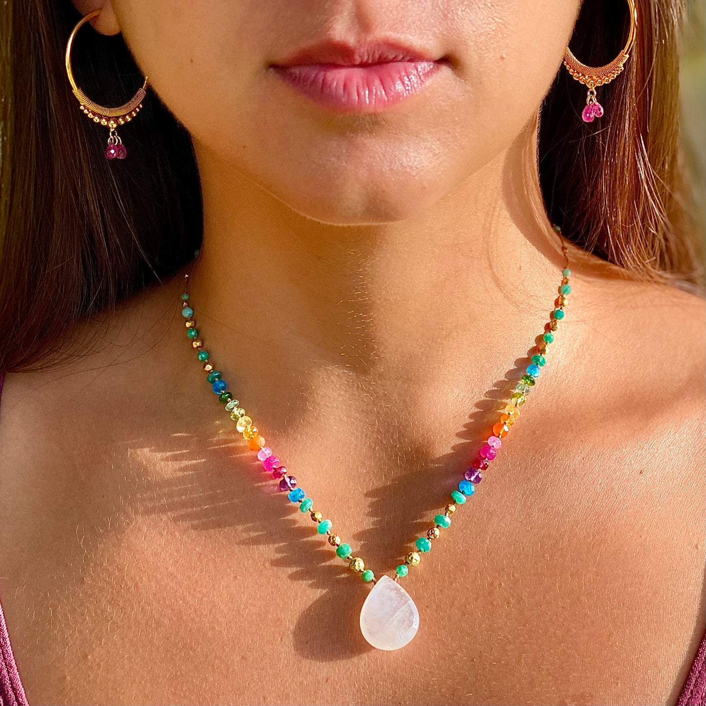 Moonstone with Amazonite & Gold Rainbow Mana