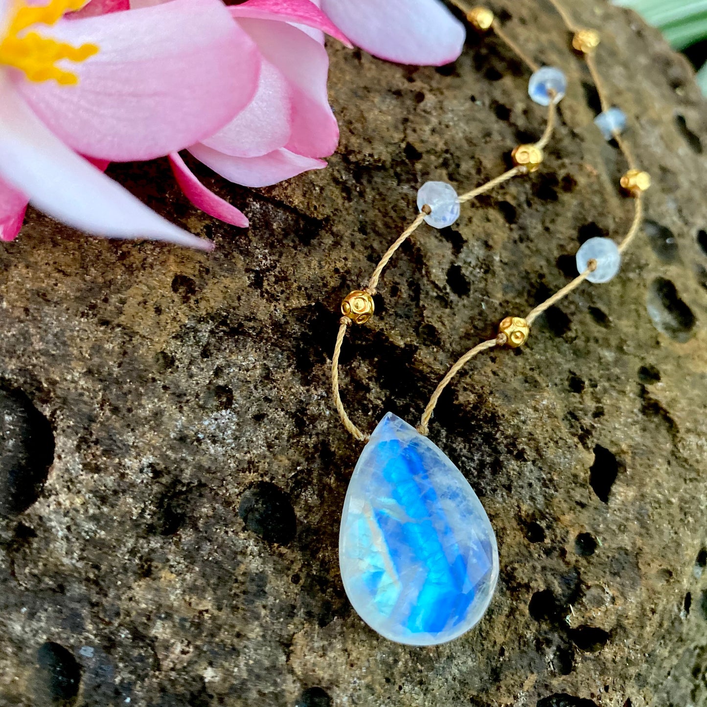 Large Moonstone & Gold Alohi Drop