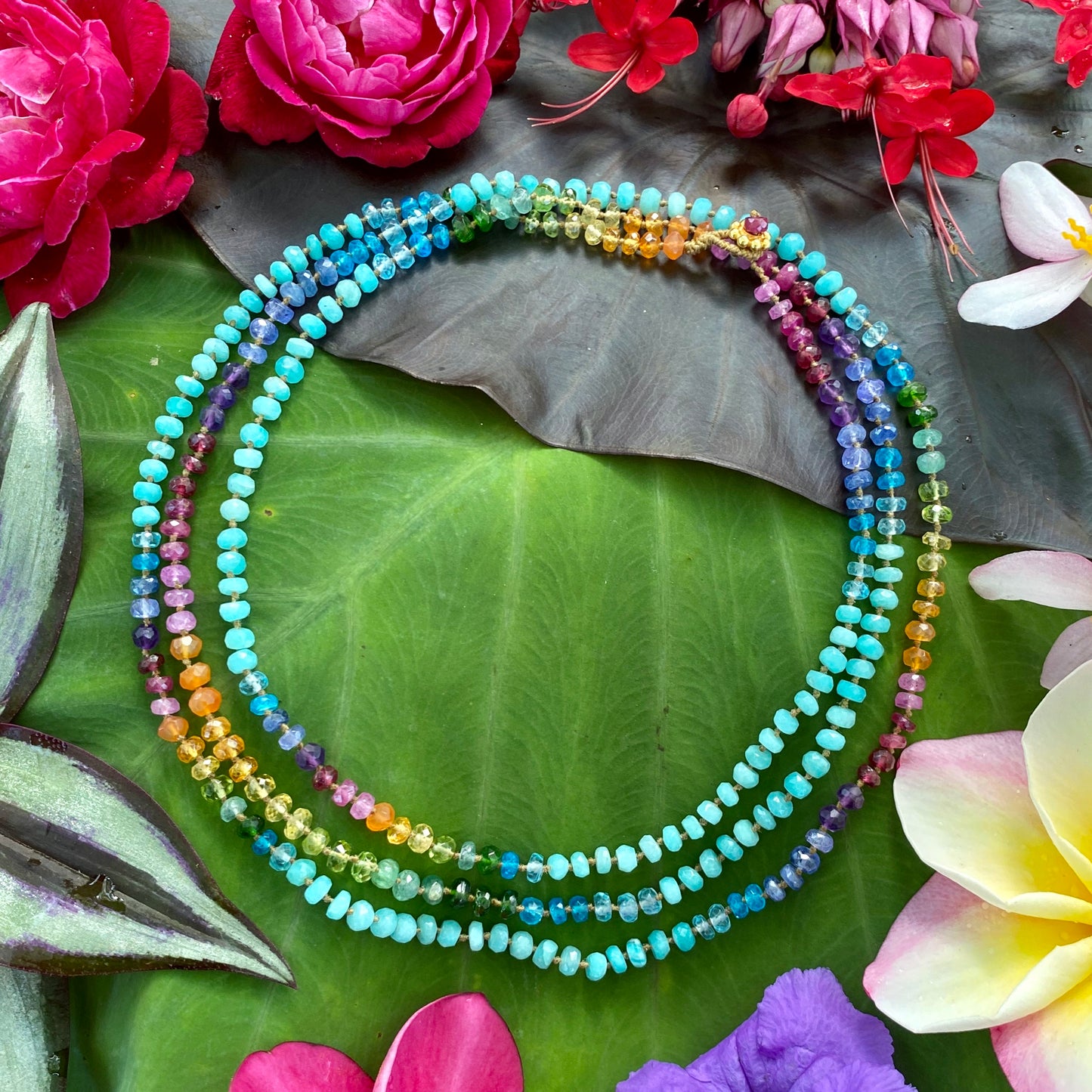 Aqua Amazonite Rainbow Lei