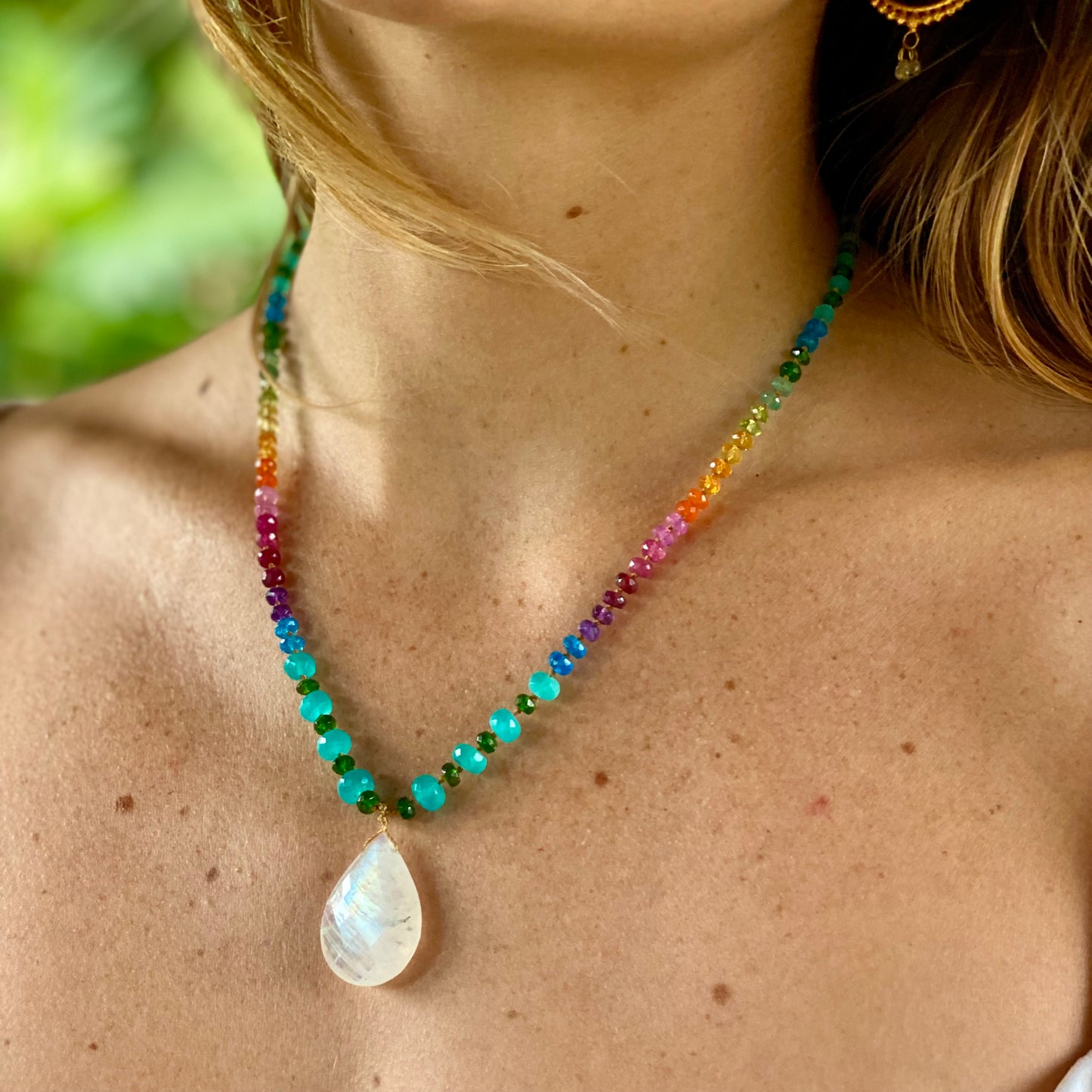 Moonstone with Amazonite & Chrome Diopside Rainbow Mana