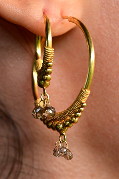 Golden Droplet Hoops with Natural Diamonds
