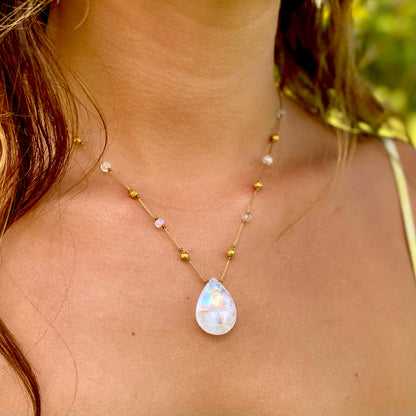 Large Moonstone and Gold Alohi Drop