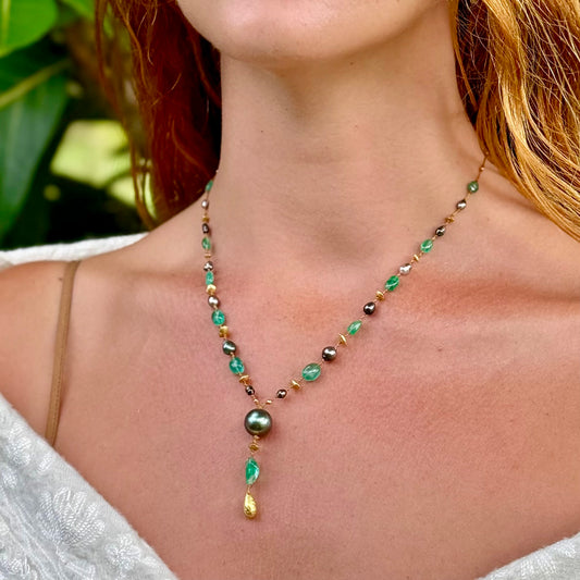 Zambian Emerald and Tahitian Pearl Kulu Nani