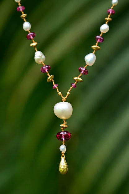 Pink Tourmaline and South Sea Pearl Kulu Nani
