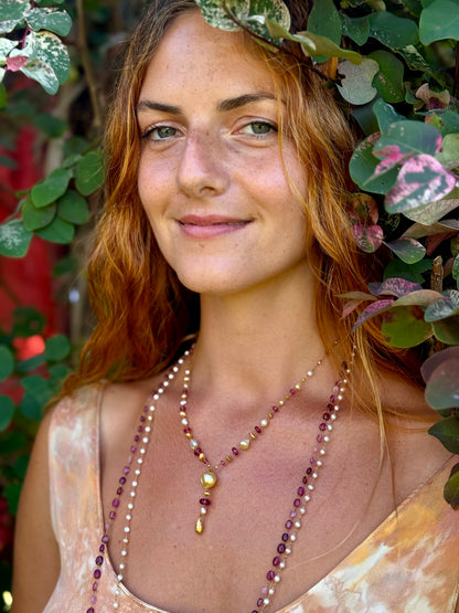 Pink Tourmaline and South Sea Pearl Kulu Nani
