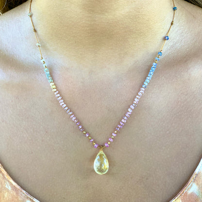 Pastel Sapphire with Rutilated Quartz & Gold Beads