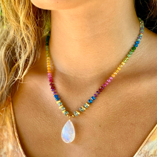 Large Moonstone, Zircon & Gold Rainbow Mana