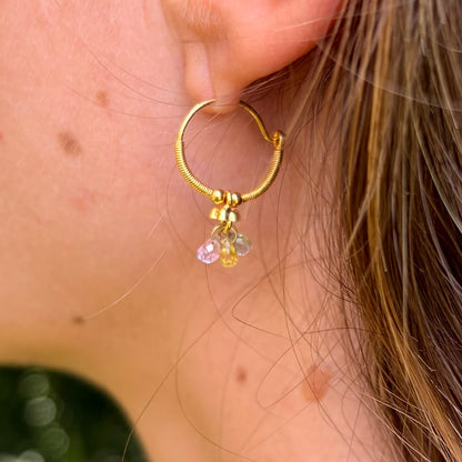 Golden Droplet Hoops with Pastel Sapphires, Baby (15mm)