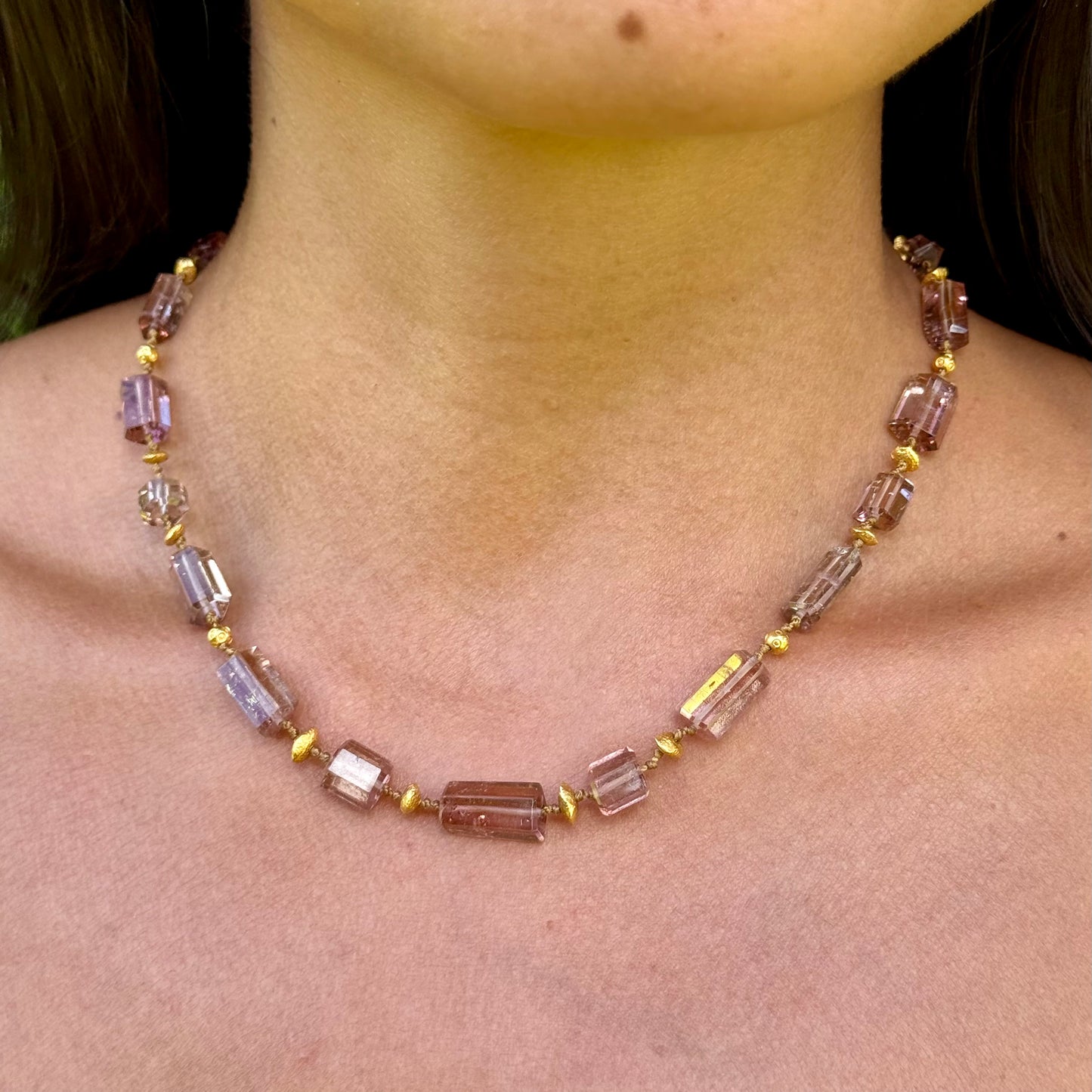 Blush Tourmaline Cylinders & Gold