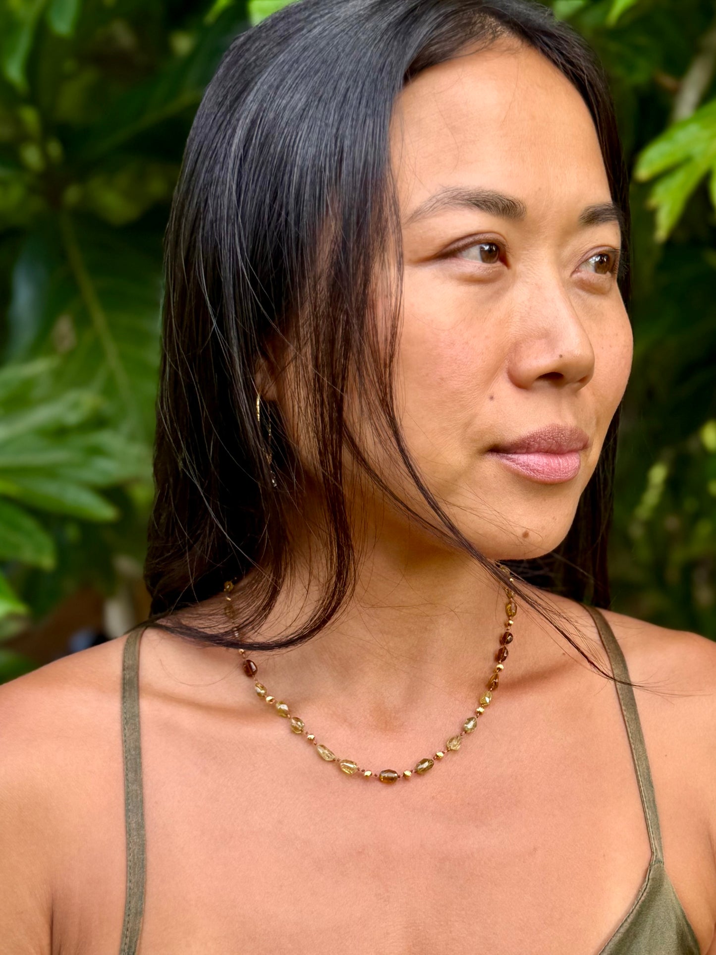 Olive  Tsavorite and Gold Necklet