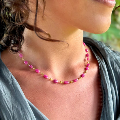 Pink Sapphire Ovals & Gold Necklet