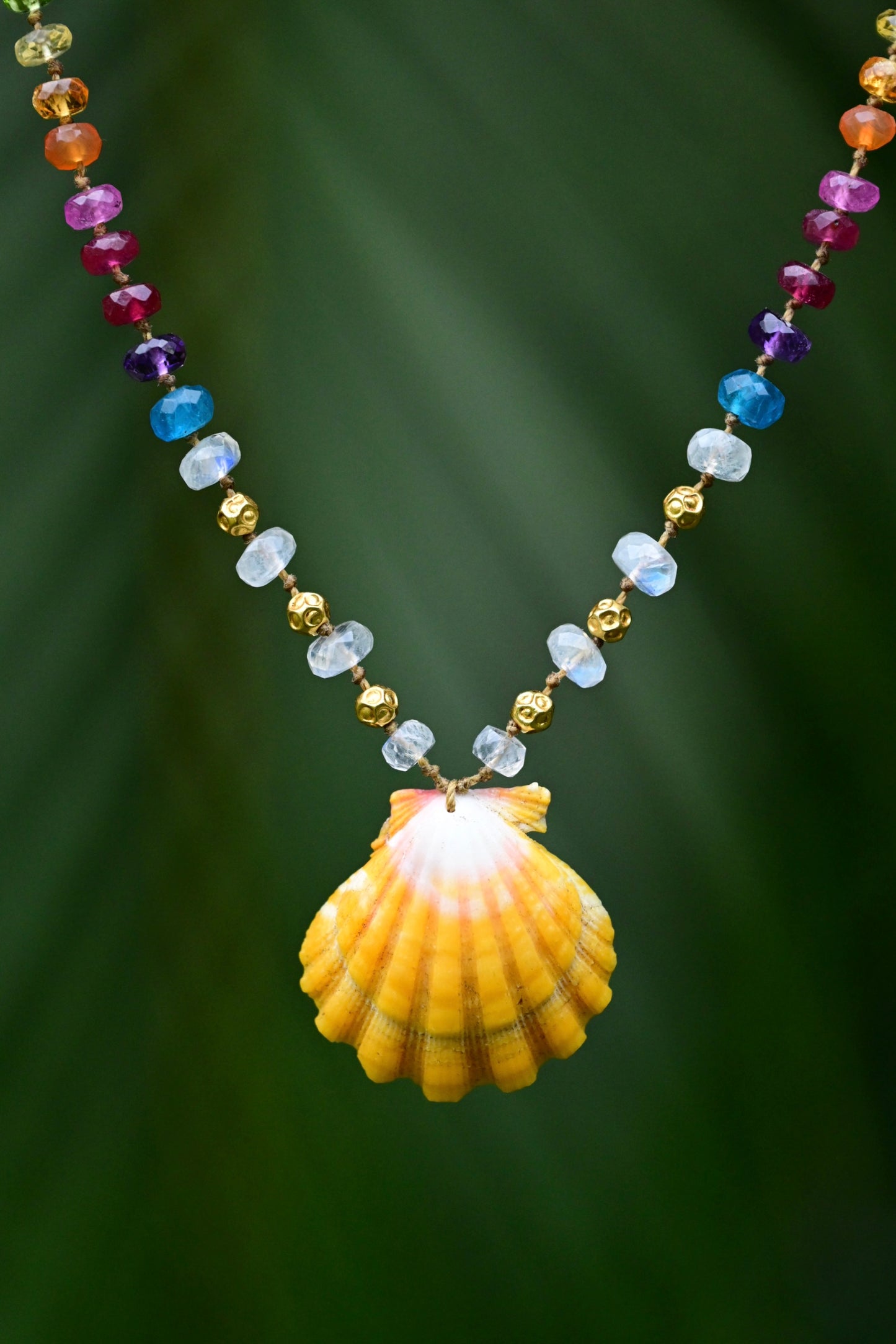 Sunrise Shell with Moonstone & Gold Rainbow Mana