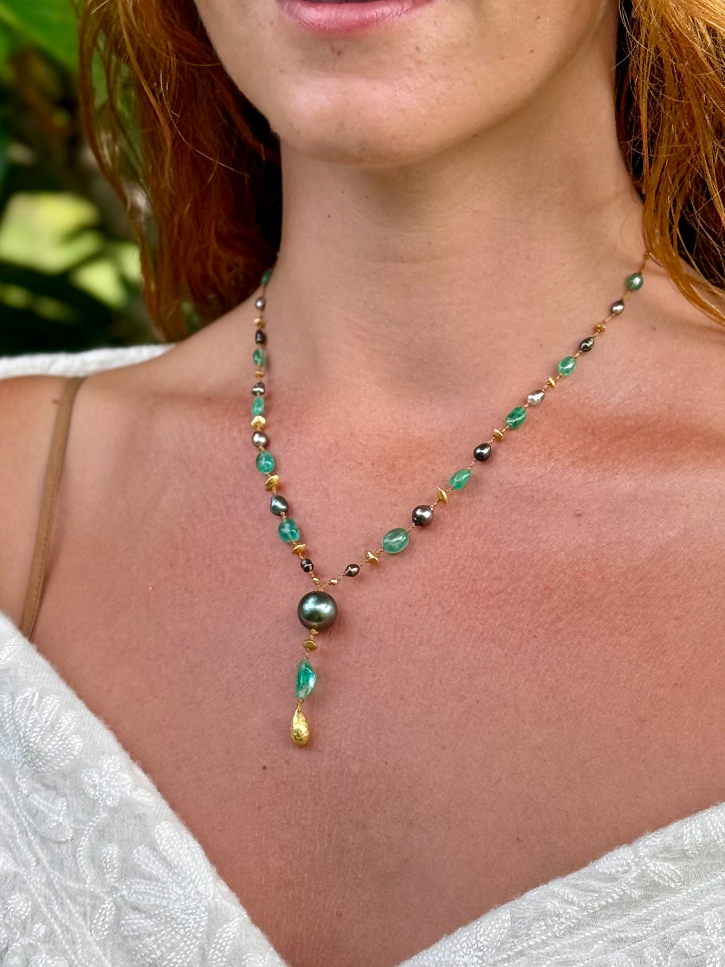 Zambian Emerald and Tahitian Pearl Kulu Nani