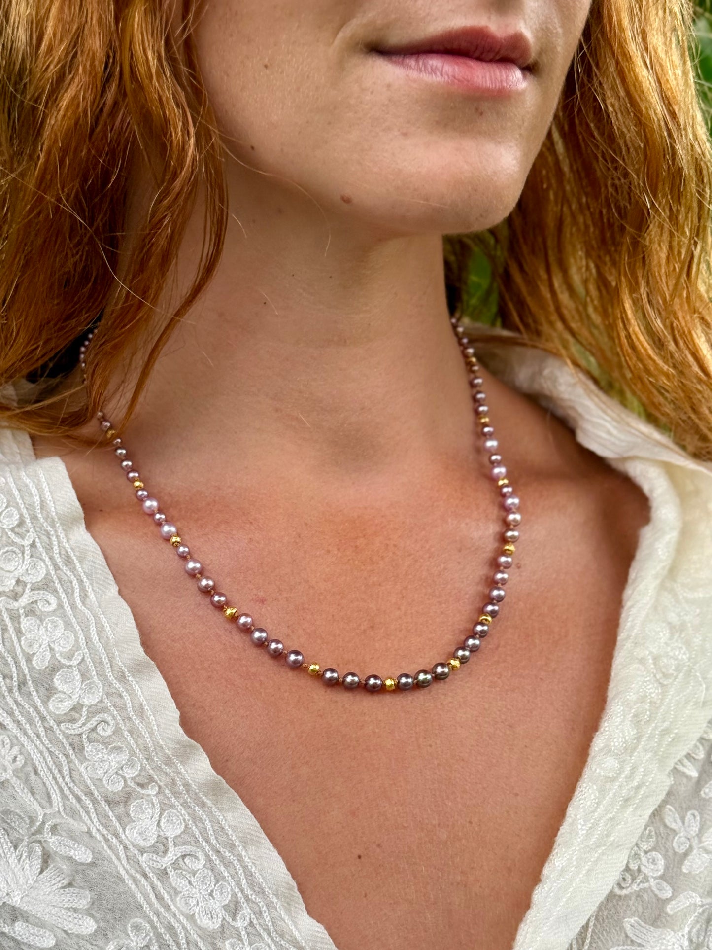 Shaded Purple Pearls & Gold Necklet