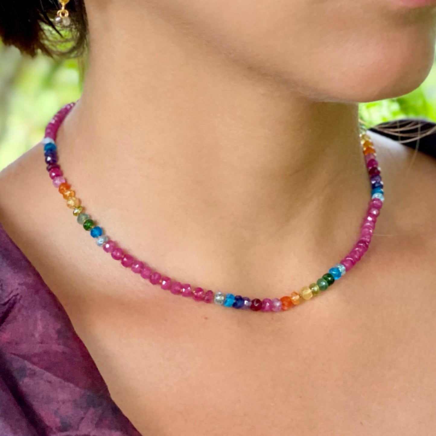 Fuchsia Ruby Choker Rainbow Lei