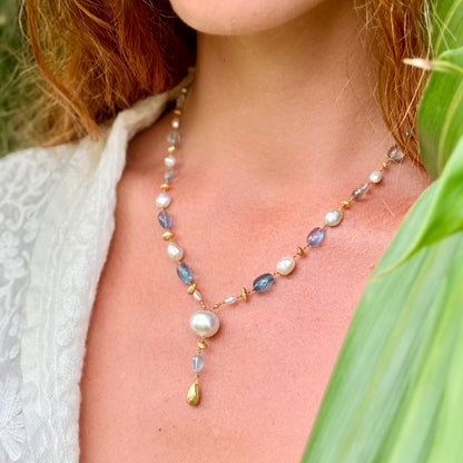 Aquamarine Fluorite and South Sea Keshi Pearl Kulu Nani
