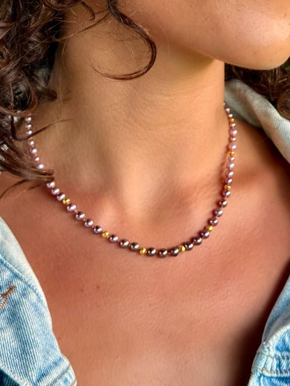 Shaded Purple Pearls & Gold Necklet