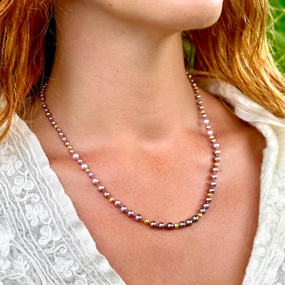Shaded Purple Pearls & Gold Necklet