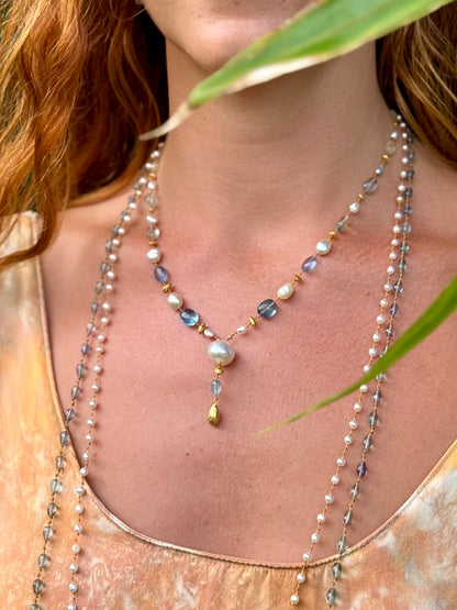 Aquamarine Fluorite and South Sea Keshi Pearl Kulu Nani