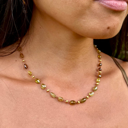 Olive  Tsavorite and Gold Necklet