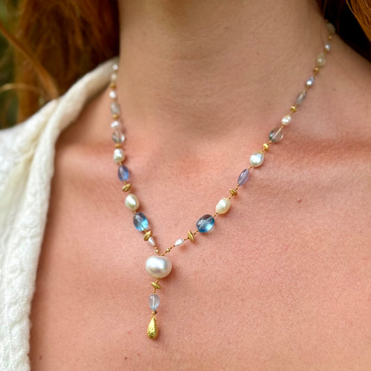 Aquamarine Fluorite and South Sea Keshi Pearl Kulu Nani