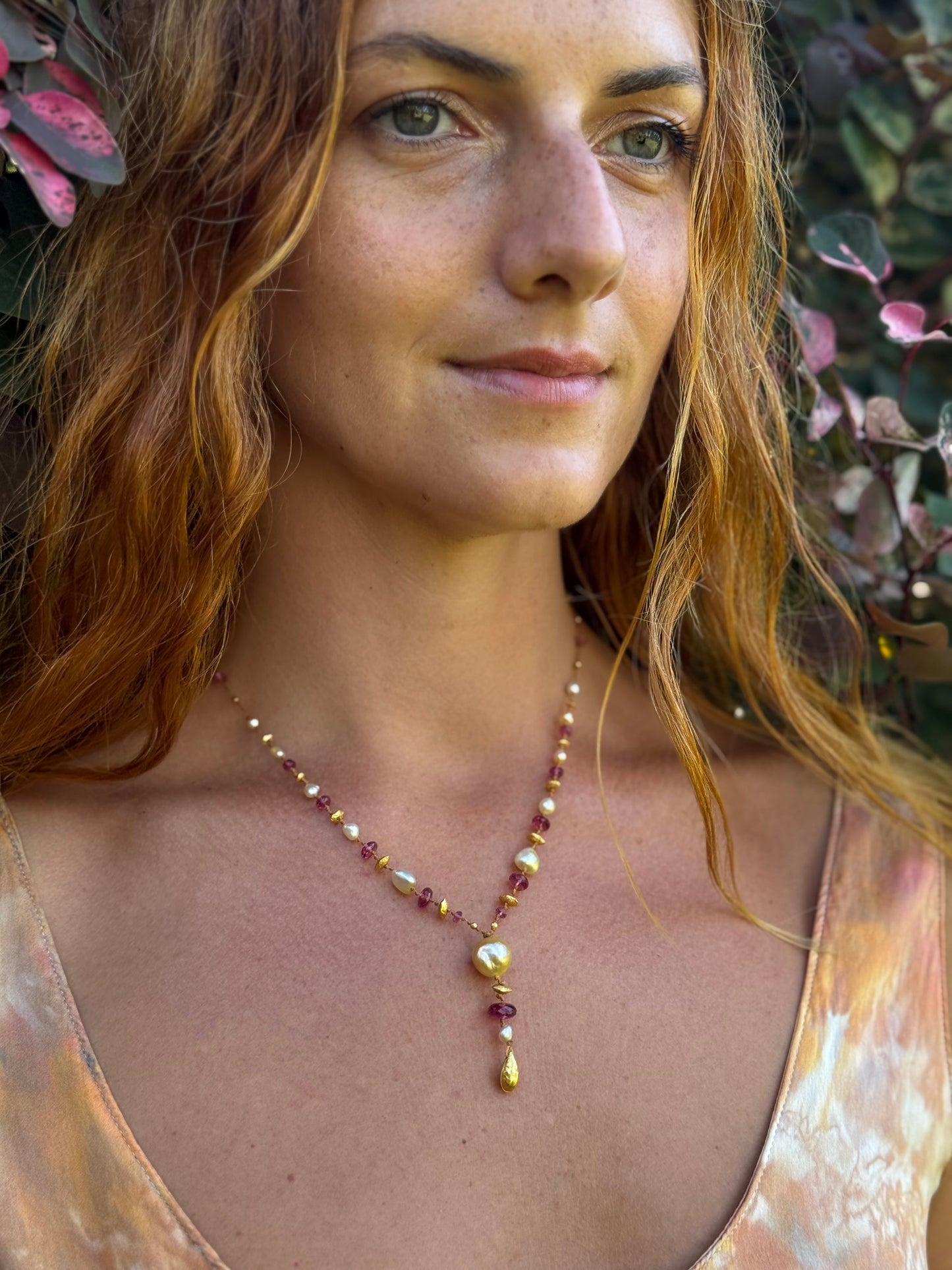 Pink Tourmaline and South Sea Pearl Kulu Nani