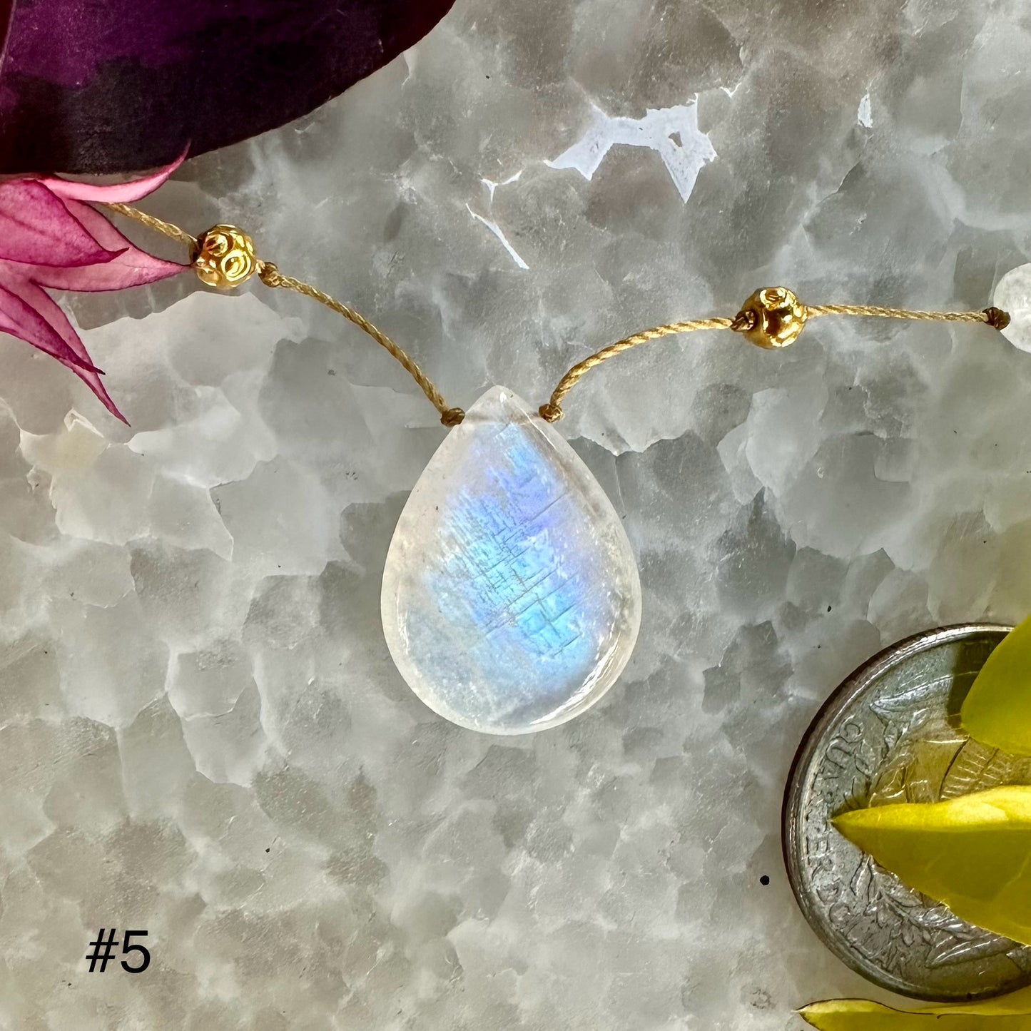 Large Moonstone and Gold Alohi Drop