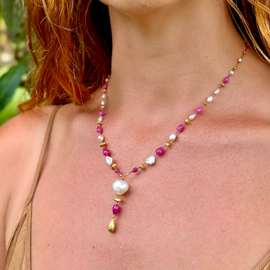 Pink Sapphire and South Sea Keshi Kulu Nani