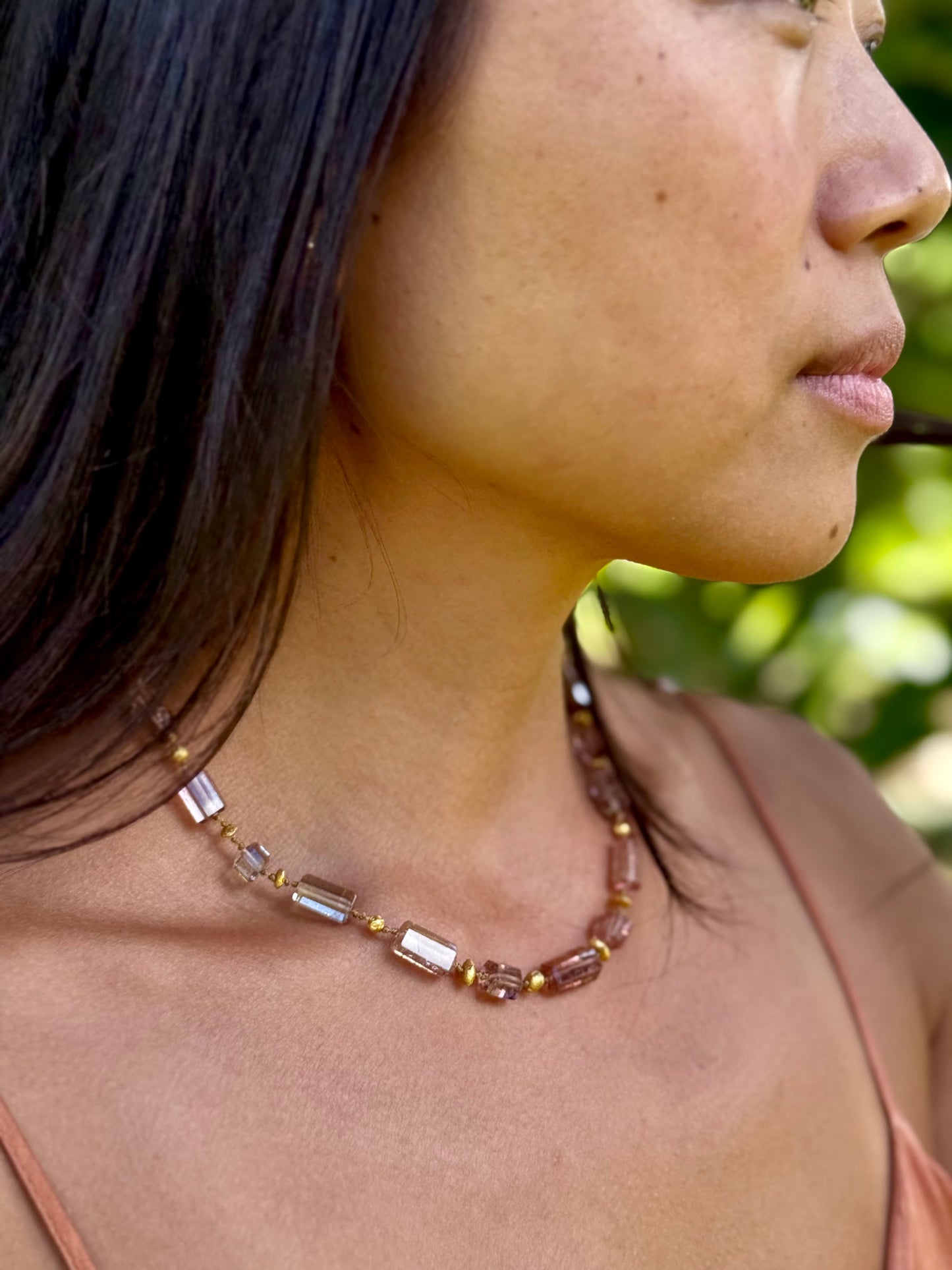 Blush Tourmaline Cylinders & Gold