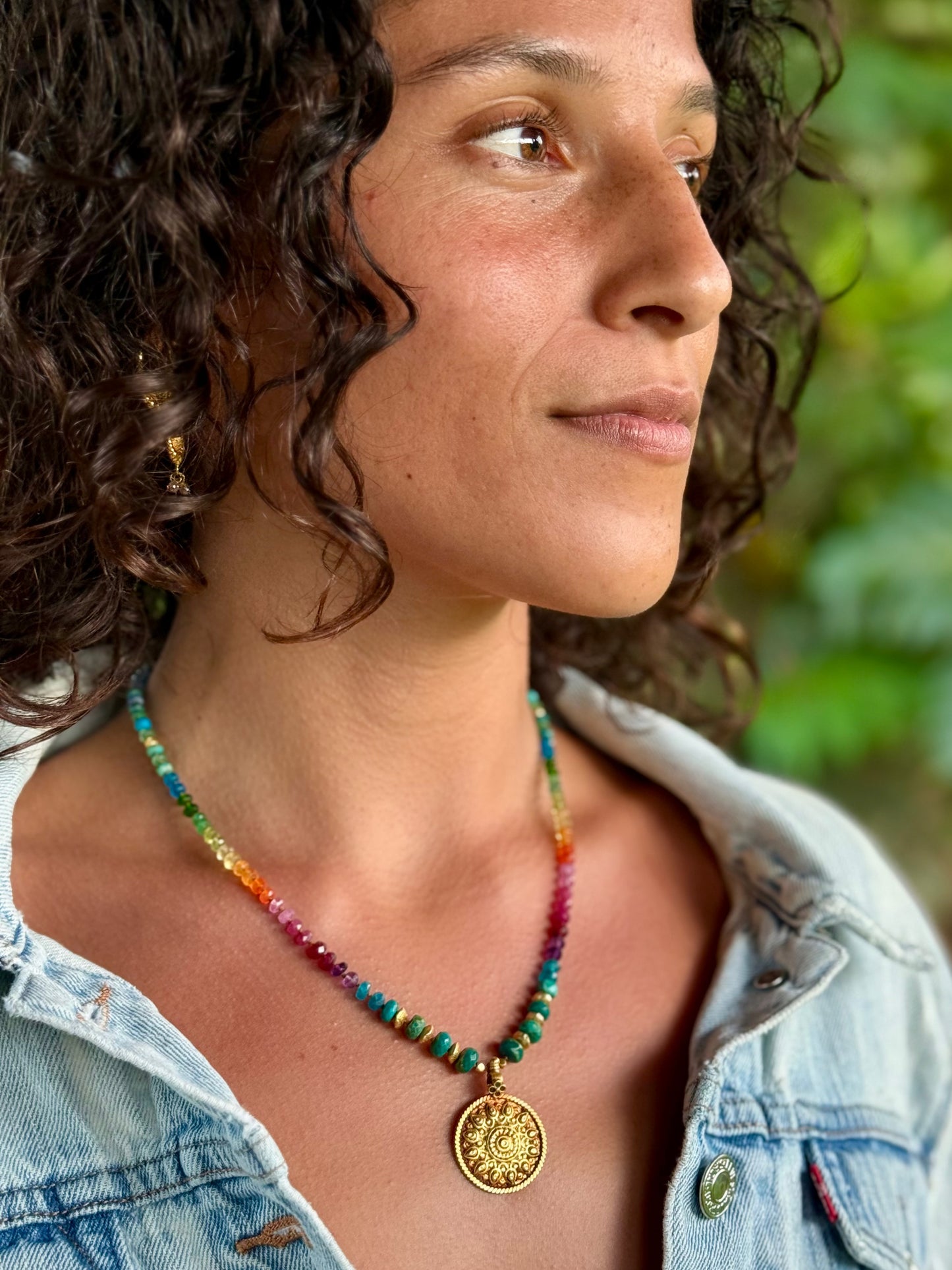 Gold Surya Mandala with Chrysocolla & Gold Rainbow Mana
