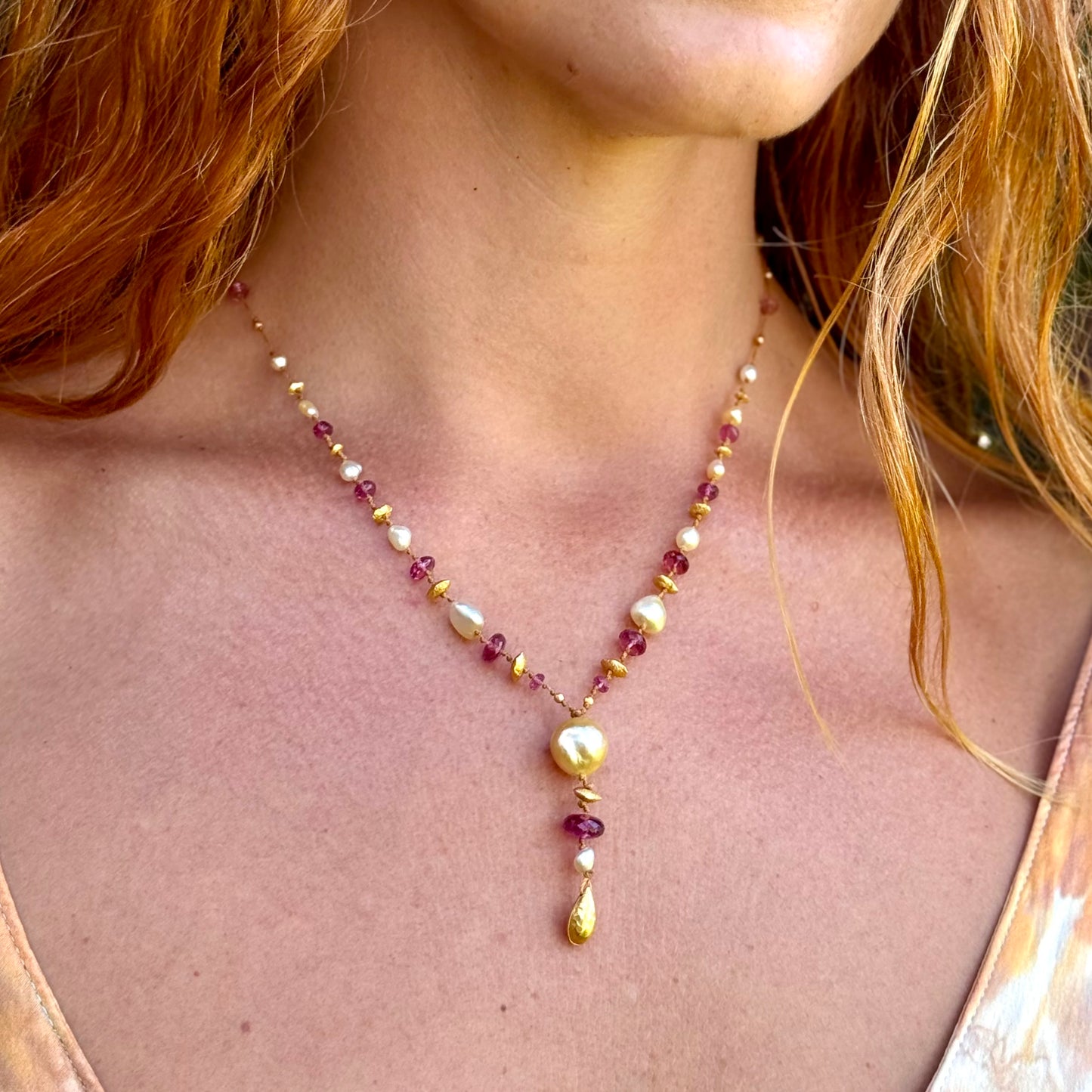 Pink Tourmaline and South Sea Pearl Kulu Nani