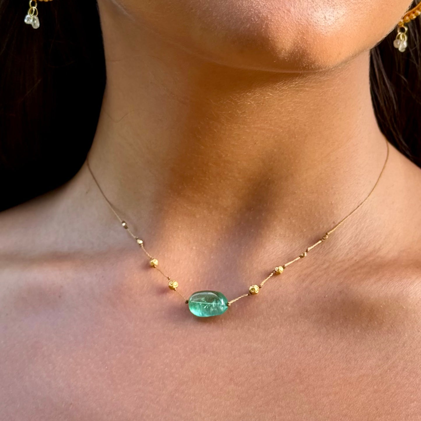 Smooth Emerald & Gold Accent Strand