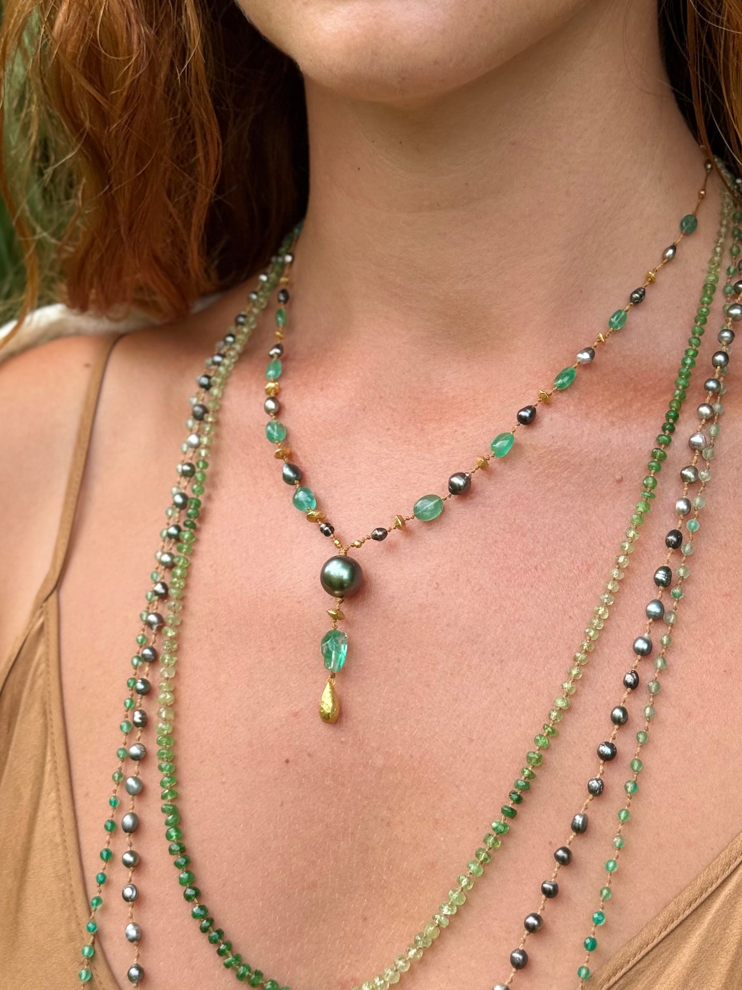 Zambian Emerald and Tahitian Pearl Kulu Nani