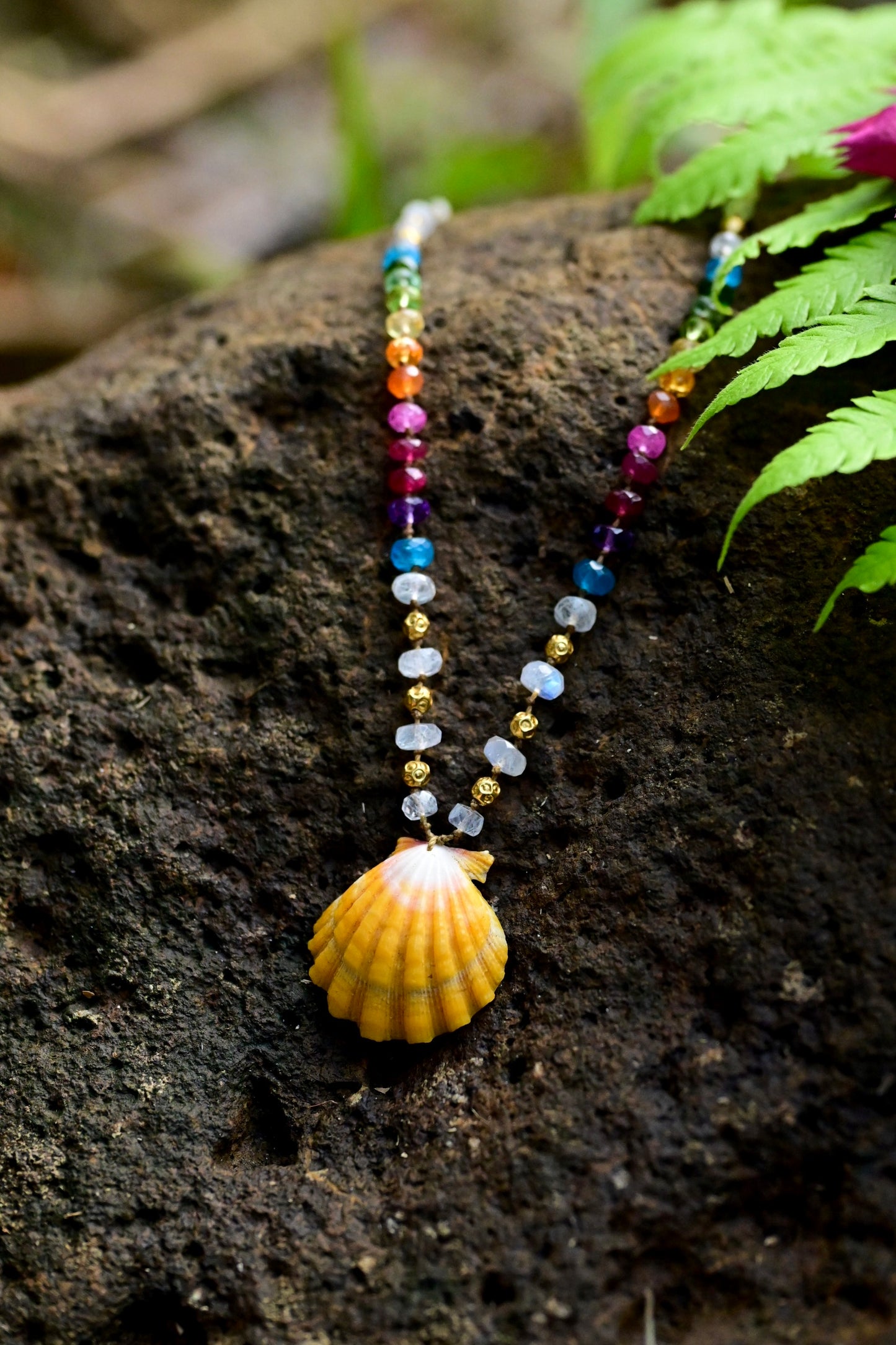 Sunrise Shell with Moonstone & Gold Rainbow Mana