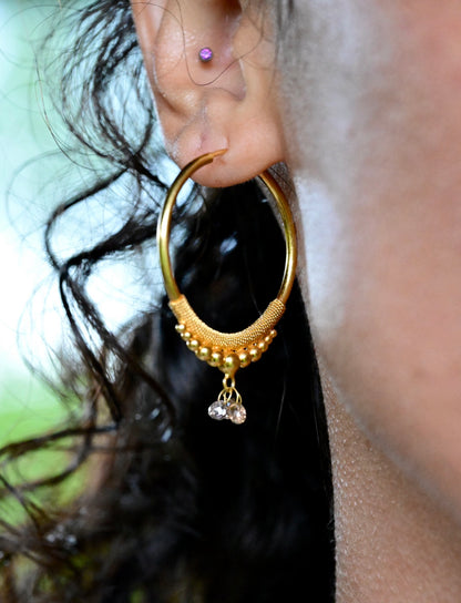 Golden Droplet Hoops with Natural Diamonds