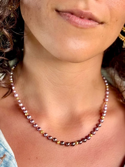 Shaded Purple Pearls & Gold Necklet