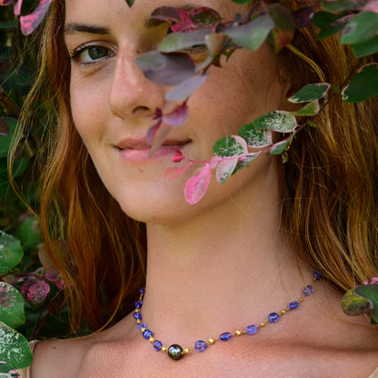 Tanzanite Necklet with Tahitian Pearl & Gold