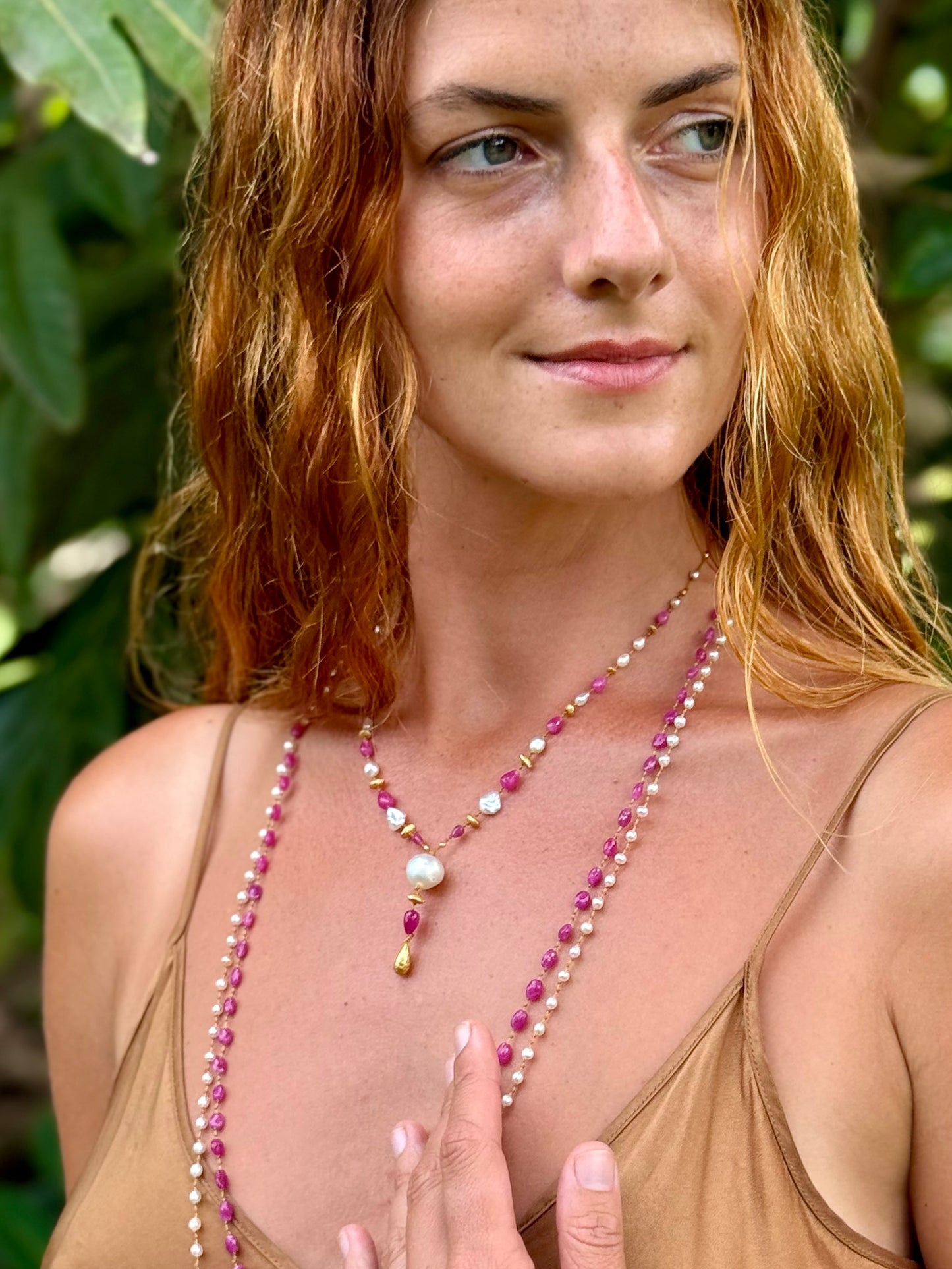 Pink Sapphire and South Sea Keshi Kulu Nani