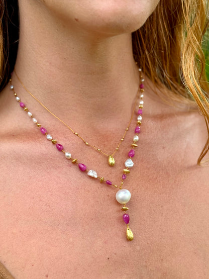 Pink Sapphire and South Sea Keshi Kulu Nani