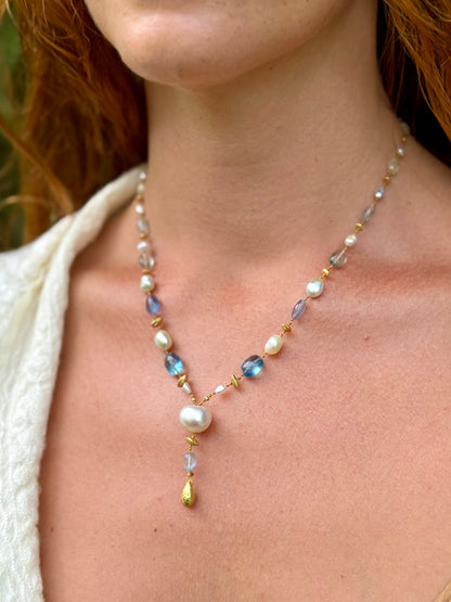 Aquamarine Fluorite and South Sea Keshi Pearl Kulu Nani