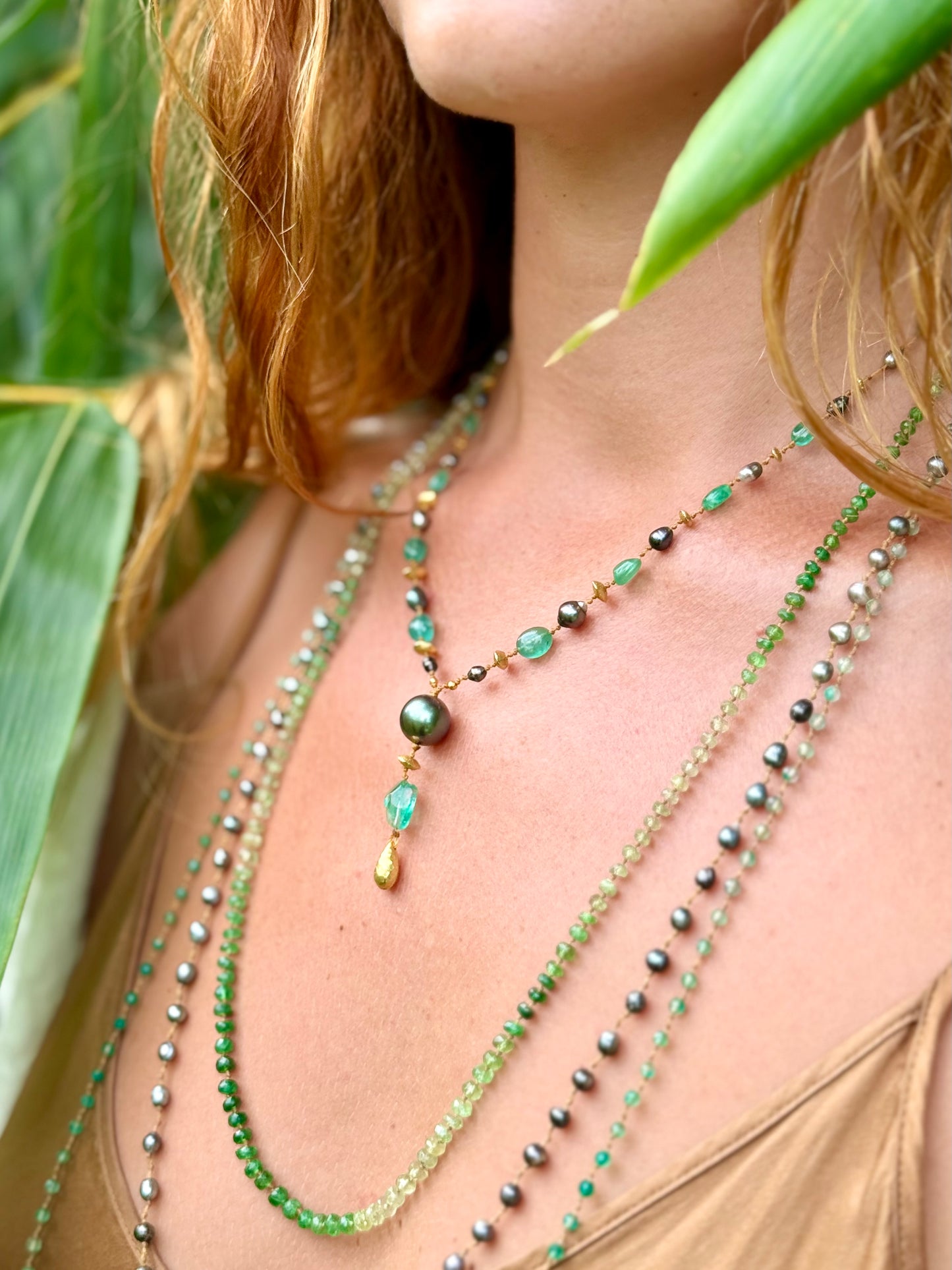 Zambian Emerald and Tahitian Pearl Kulu Nani