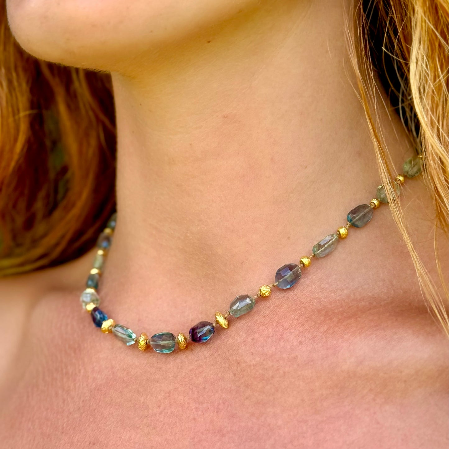 Fluorite Organically Cut with Gold Necklet