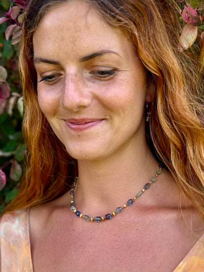 Fluorite Organically Cut with Gold Necklet
