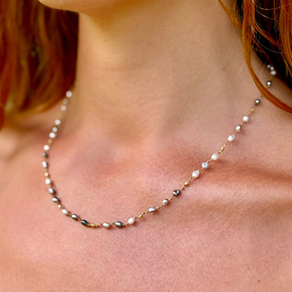 Delicate Tahitian Keshi and Gold Necklet