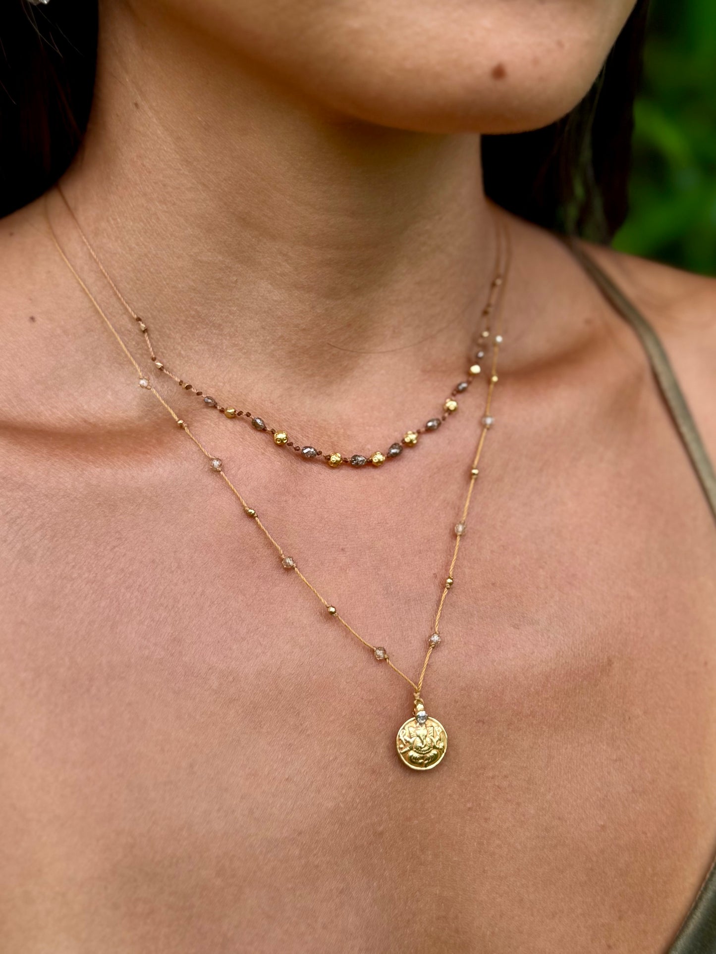 Gold Ganesha with Diamond Alohi Drop