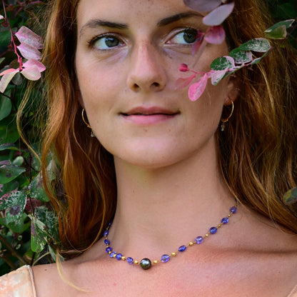 Tanzanite Necklet with Tahitian Pearl & Gold