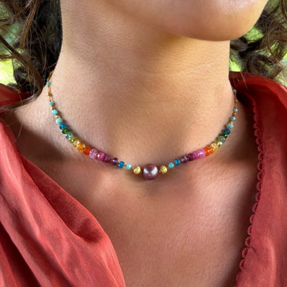 Floating Purple Pearl with Gold Rainbow Mana