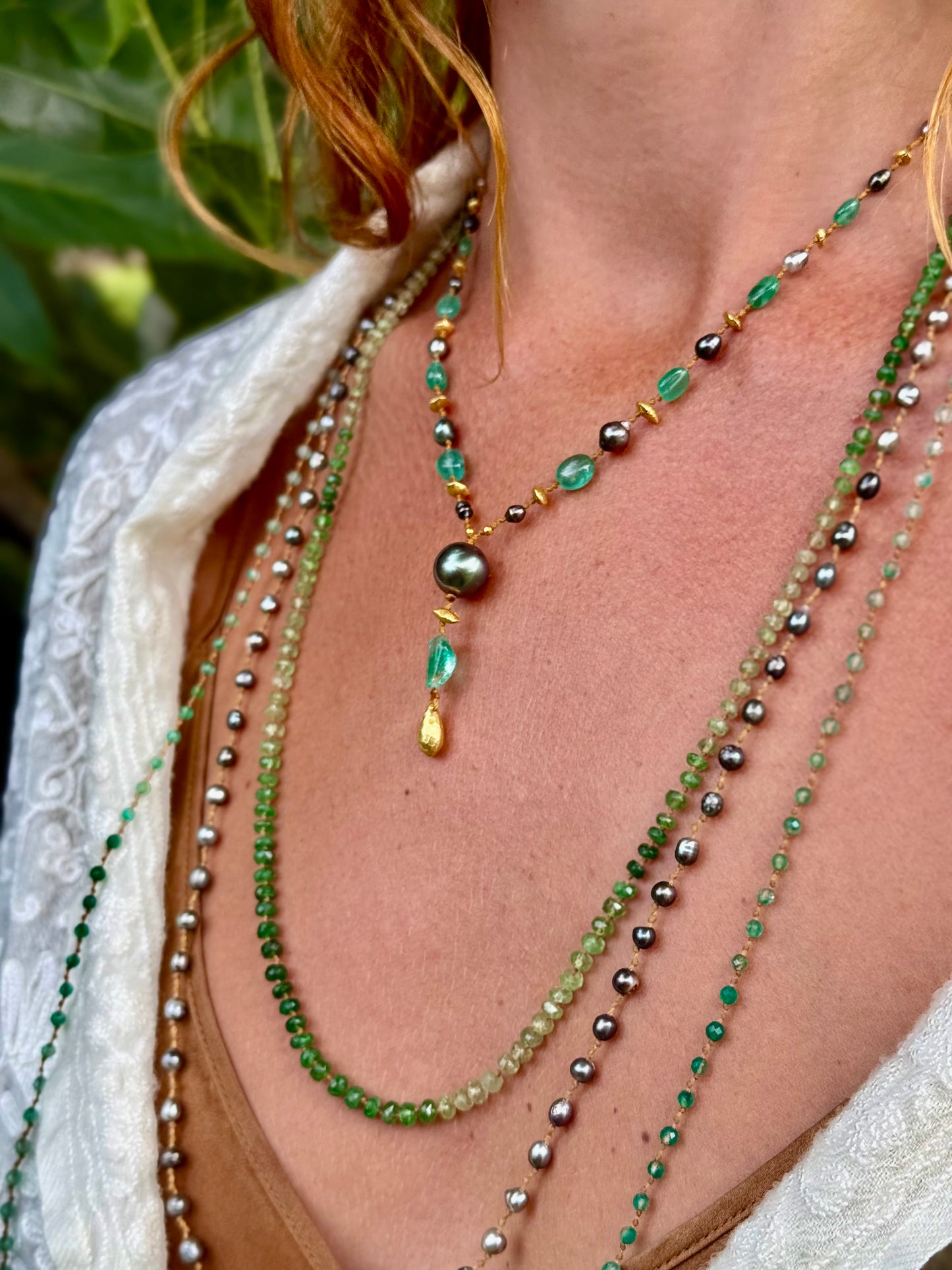 Zambian Emerald and Tahitian Pearl Kulu Nani